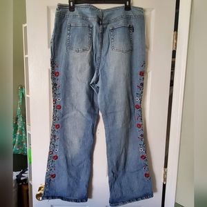 Jeans with embroidered roses down each leg size 20